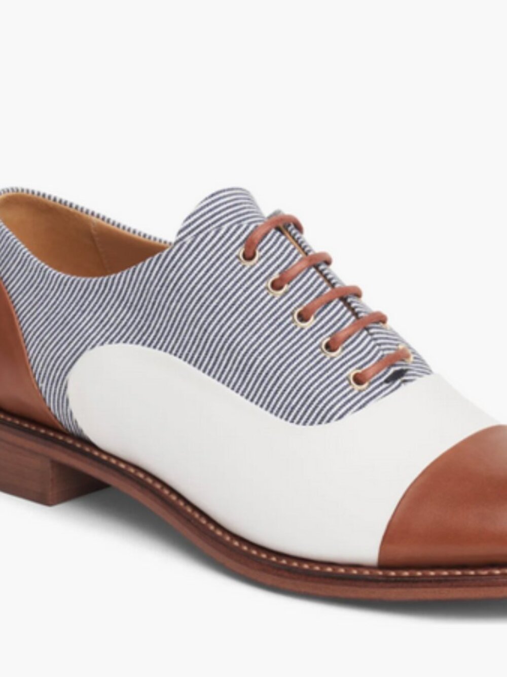 Office of Angela Scott Ms Baker Oxford Cap Toe Seersucker 37.5  NEW